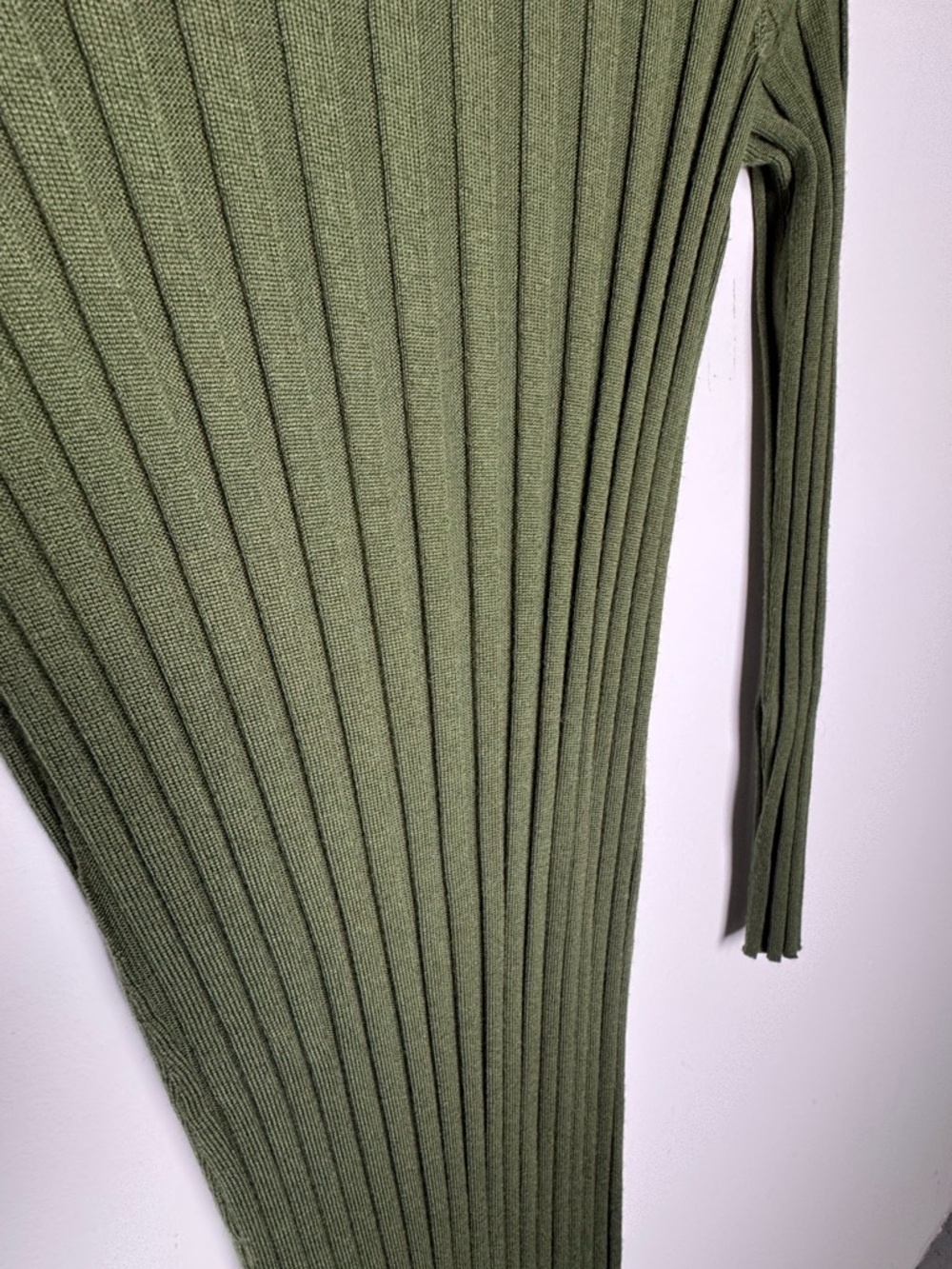Sezane Ribbed Mock Neck Merino Wool Katrina Dress in Kaki Green - Picture 5 of 10